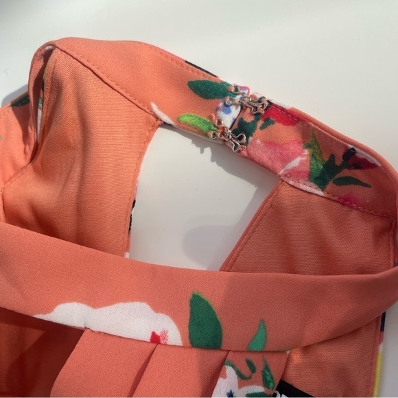 Express Orange Tropical Floral Summer Halter Top Mini Length Dress Size Medium - Picture 6 of 13